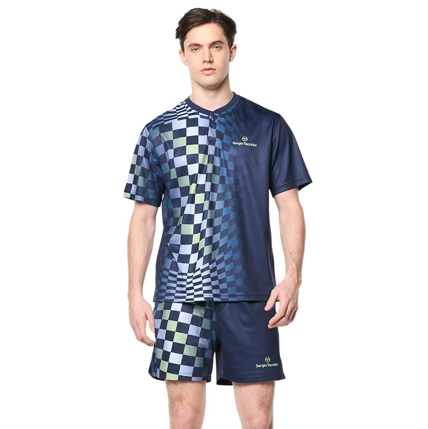 Bộ Quần Áo Cộc Tay Nam Sergio Tacchini Tennis Pickleball Top Màu Xanh Navy