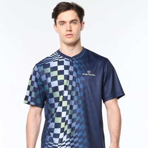 Bộ Quần Áo Cộc Tay Nam Sergio Tacchini Tennis Pickleball Top Màu Xanh Navy - Ảnh 2