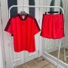 Set Bộ Quần Áo Thể Thao Cộc Tay Nam Adidas Màu Đỏ Tươi Phối Logo Đen Form Âu