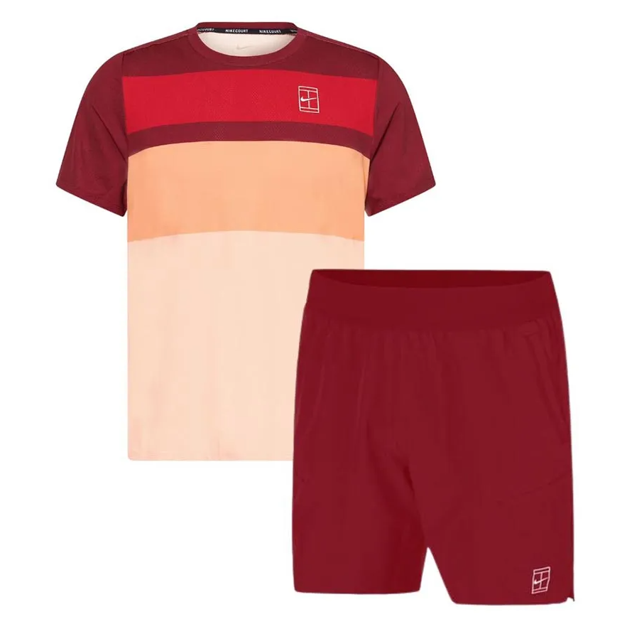Set Quần Áo Thể Thao Tennis Pickleball Nam Nike Court Advantage Red Màu Đỏ Phối Cam Be Form Âu