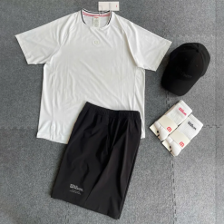 Set Bộ Thể Thao Tennis Pickleball Nam Wilson Tennis/Pickleball Court Black White Style Áo Trắng Phối Quần Đen