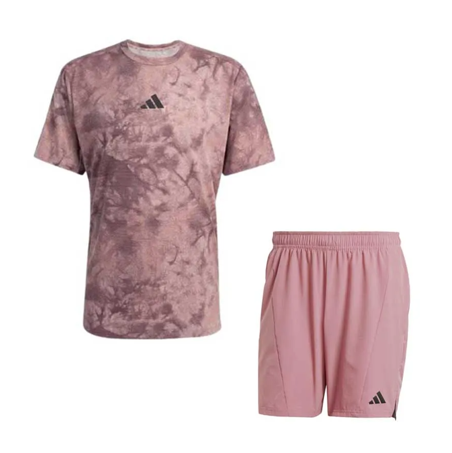 Set Bộ Quần Áo Thế Thao Cộc Tay Nam Adidas Màu Hồng Form China
